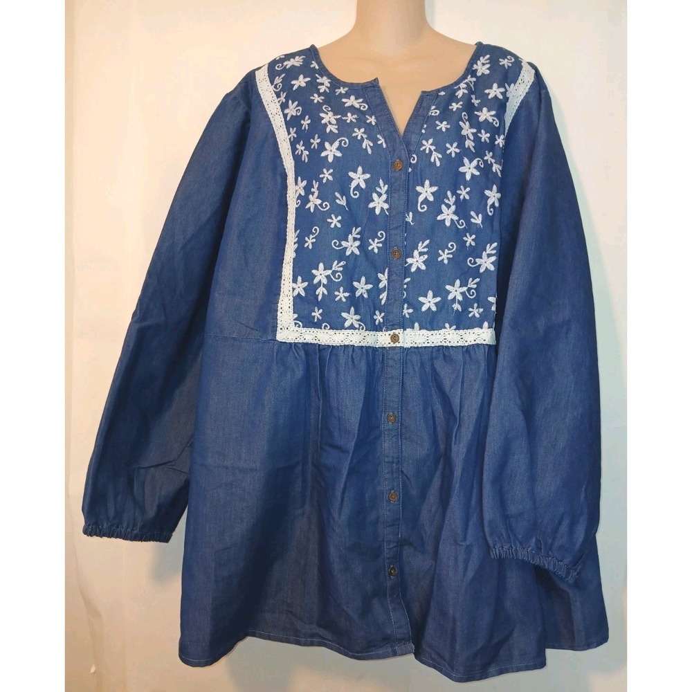 NEW Woman Within Maternity Jean Shirt Blouse Embroidered 100% Cotton SZ 3X  D142 - Picture 8 of 8